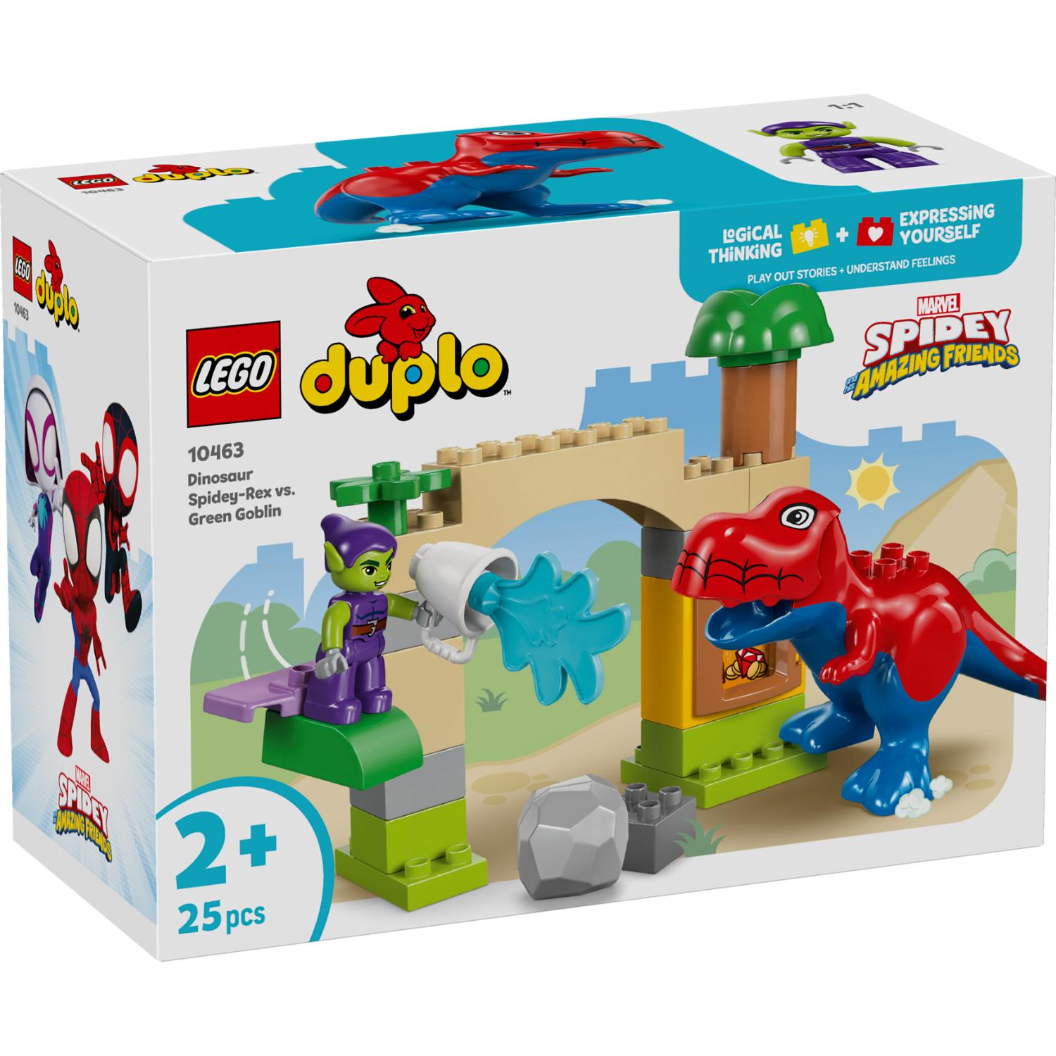 LEGO DUPLO Marvel: Spidey ja hänen upeat ystävänsä – Spidey-Rex vs. Green Goblin -rakennussarjan pakkaus.