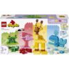 LEGO Duplo -eläinrakennussarja, jossa on rakennettavat hahmot: vihreä sammakko, vaaleanpunainen flamingo, keltainen kirahvi ja sininen valas.