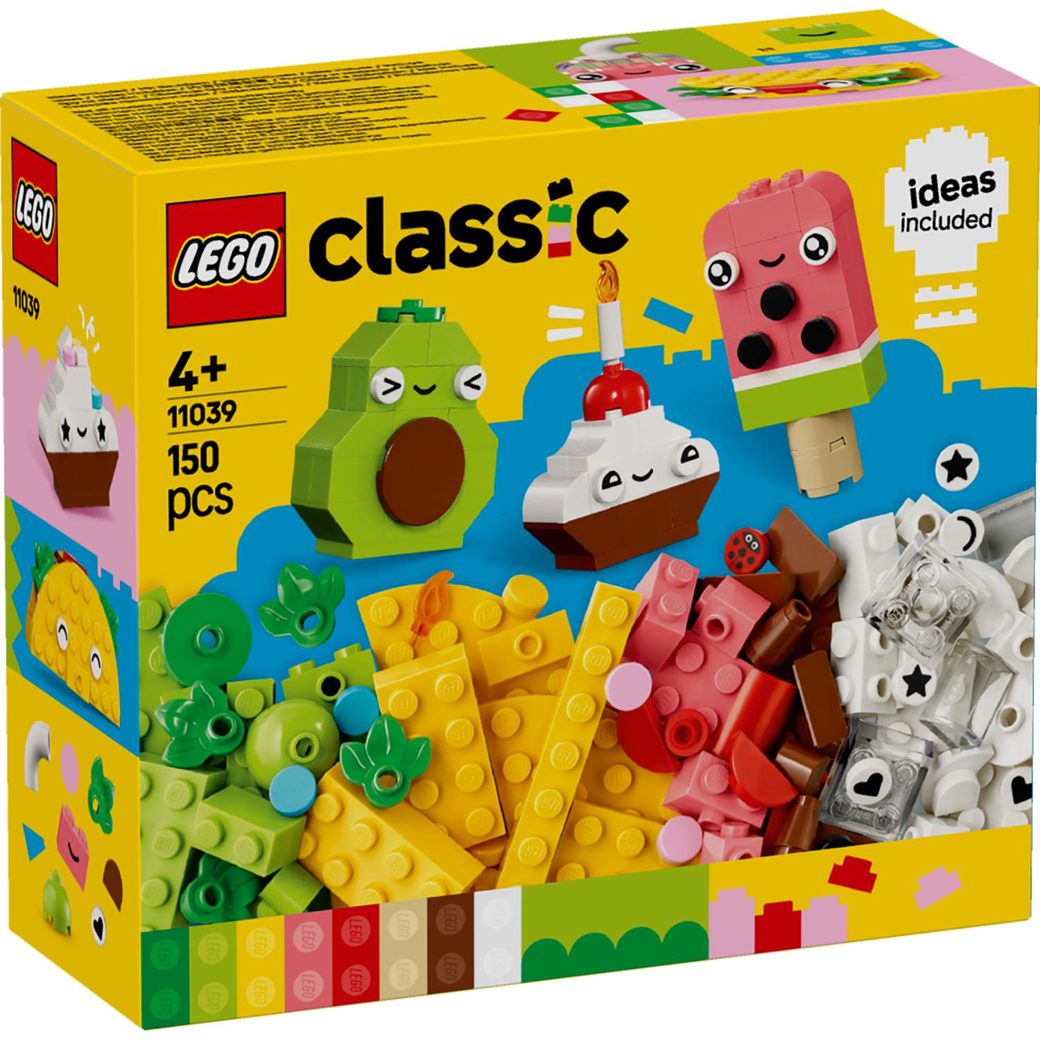 LEGO Classic Creative Food Fun -rakennussarjan pakkaus, jossa on avokado-, cupcake- ja jäätelöpuikko-mallit.