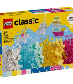 LEGO Classic Magical Transparent Box -rakennussarja, jossa on värikkäitä läpikuultavia palikoita sekä yksisarvisen, aaveen ja merenneidon mallit.
