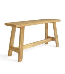 Penkki Natural -penkki (90 x 25 x 45 cm), jossa on viistot jalat ja vaakasuora tukitanko, on esillä valkoisella taustalla.