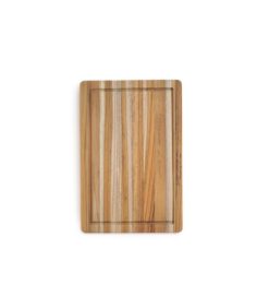 ”Leikkuulauta lucy tiikkiä 38x25cm” on suorakulmainen puinen leikkuulauta, jossa näkyy vaaleita ja tummia tiikkipuun syykuvioita sekä reunan lähellä oleva ura, kuvattuna valkoisella taustalla.
