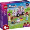LEGO Friends -sarjan Yksisarvisen kakkujen toimitusauto -sarja, johon kuuluu violetti ajoneuvo, jonka konepellissä on yksisarvinen, kaksi minihahmoa sekä kakkuaiheisia lisävarusteita.