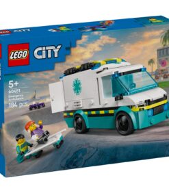 LEGO City Emergency Ambulance -sarjan pakkaus, jossa on lelupelastusauto, kaksi minihahmoa ja paarit.
