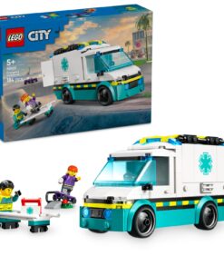 LEGO City -sarjan ensiapuambulanssisetti 60451, jossa on ambulanssi, kaksi minihahmoa ja potilaspaarit.