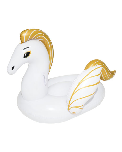 Uimapatja Pegasus on puhallettava uima-altaan kelluke, joka on muotoiltu valkoiseksi pegasukseksi, jolla on kultainen harja, häntä ja siivet, ja jossa on suuret silmät ja pyöristetty vartalo, jotta vedessä olisi mukava loikoilla.