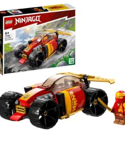 LEGO Ninjago Kais Ninja Race Car EVO -sarja, jossa on koottava punainen ja kultainen auto sekä Kai-minihahmo miekalla.