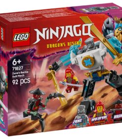 LEGO Ninjago Zanesin taistelupuku-mech-rakennussarjan pakkaus, jossa on suuri mech-hahmo, kolme minihahmoa ja aavikkotaistelukohtauksen kuvitus.