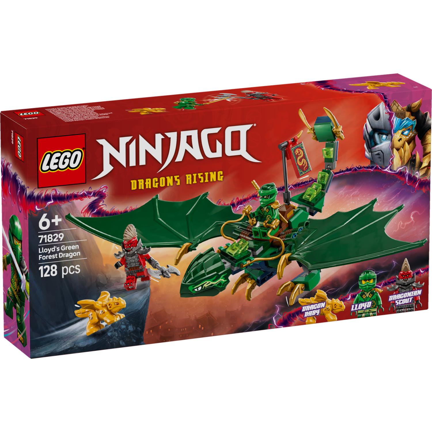 LEGO Ninjago Lloydin Vihreän metsän lohikäärme -rakennussarjan pakkaus, jossa on vihreä lohikäärme kultaisilla yksityiskohdilla sekä kaksi minihahmoa.