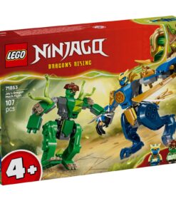 LEGO Ninjago Jays Dragon Mech Fight -rakennussarjan pakkaus, jossa on vihreä ja sininen mech-robottitaistelu.