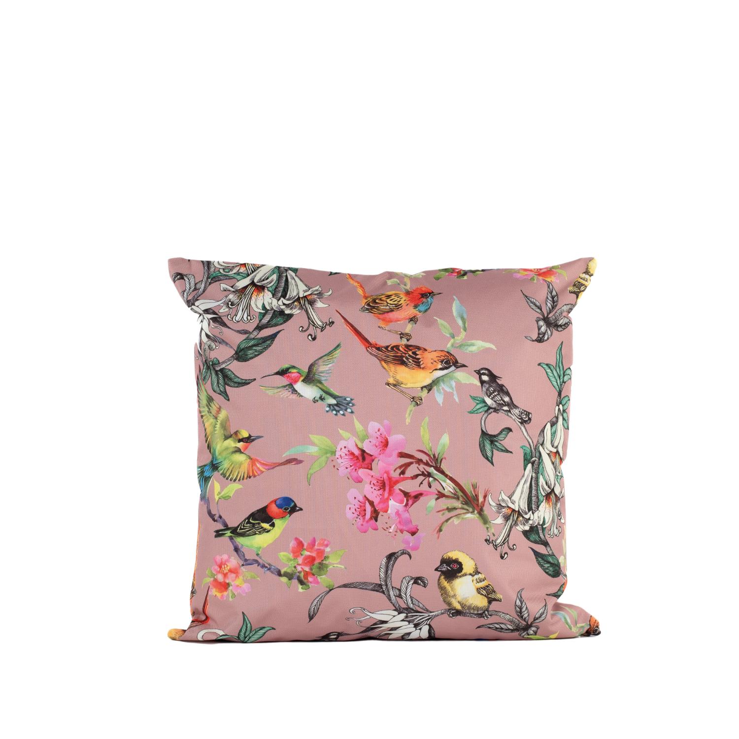 Sisustustyyny ulkokäyttöön 45x45cm Birds Old Pink