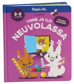 Suomalainen lastenkirja, jonka kannessa on kaksi sarjakuvamaista oravaa, keltainen viivoitin, palikoita ja ponnahdusikkuna. Kirjan nimi on YRRE JA ILO NEUVOLASSA. Sopii 2–3-vuotiaille.