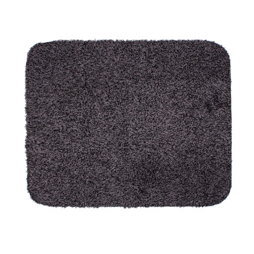 Suorakulmainen, antrasiitti Kurastoppari matto 60x75cm pyöristetyillä kulmilla. Sen päällä on sininen tuoteseloste, jossa on tekstiä, kuvia ja punainen STOP-merkkigrafiikka.