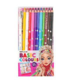 Kaksitoista värikynää sisältävä sarja kirkkaassa muovikotelossa, jossa on merkintä TOPModel Basic Colours. Pakkauksessa on kuvitettu tyttö, jolla on vaaleat hiukset ja värikkäät asusteet. Vasemmassa yläkulmassa on mukana teroitin.