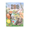 Värikkäässä toimintakirjan kannessa Create your Zoo (Luo eläintarha) on kuvitettuja eläimiä, kuten kirahvi, virtahepo, punainen panda, koala ja muita eläimiä, joiden kädessä on tarra. Keltaisessa tarrassa lukee 410+ tarraa.